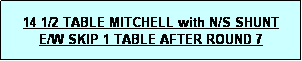 Text Box: 14 1/2 TABLE MITCHELL with N/S SHUNT
E/W SKIP 1 TABLE AFTER ROUND 7